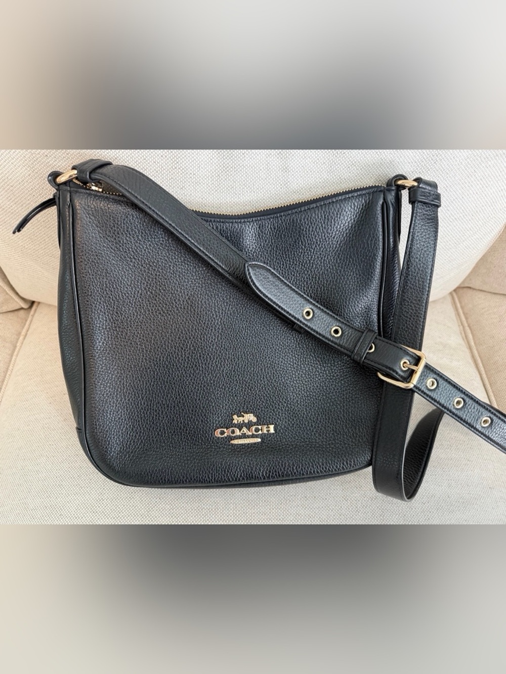 Coach Ellie Black Leather Swing Crossbody with Gold Hardware - Picture 2 of 4